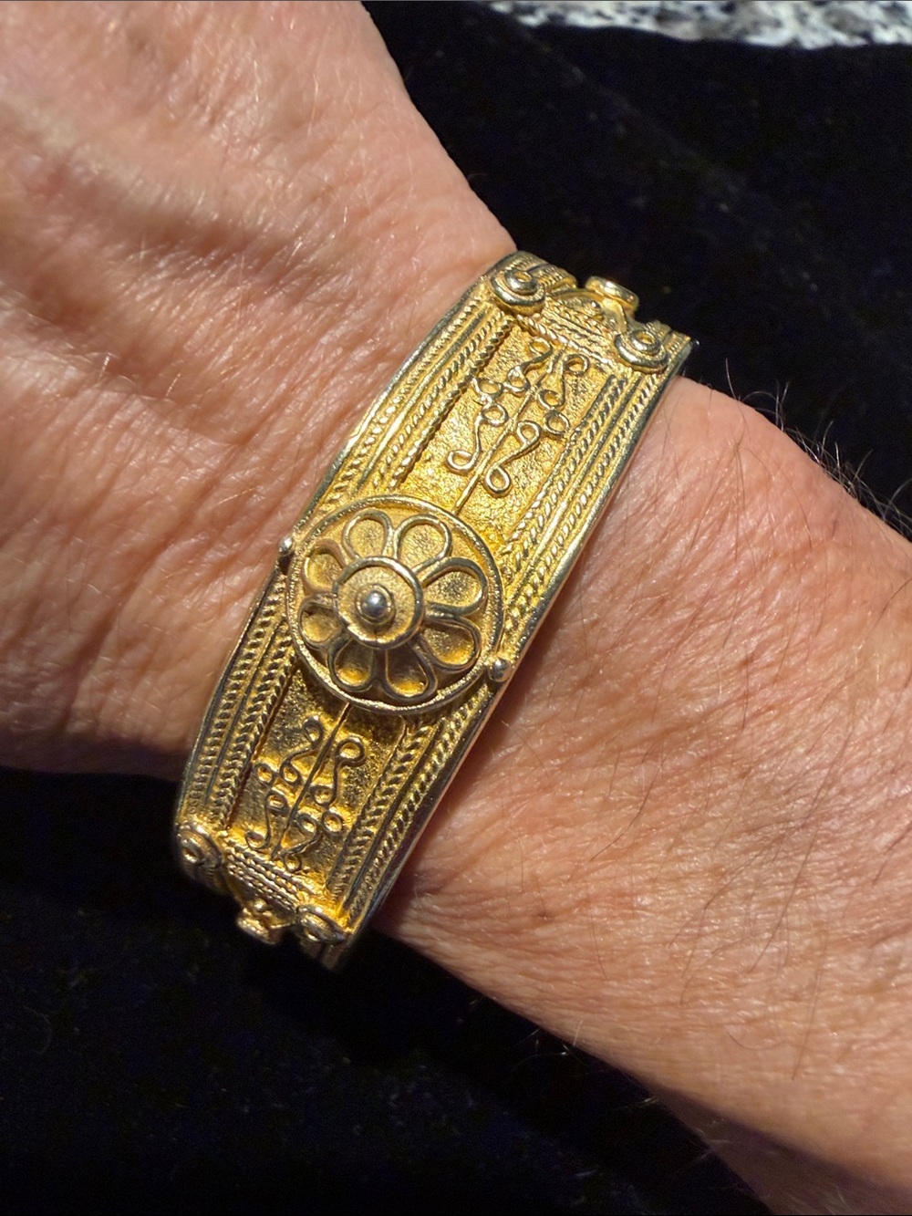 Ornate Gold Floral Motif Cuff Bracelet